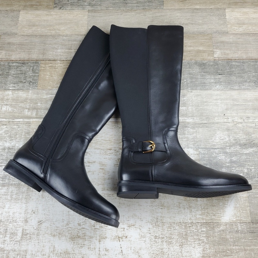 Cole Haan Celestina Womens Riding Boot Sz 11 B Black Leather Block Heel Side Zip